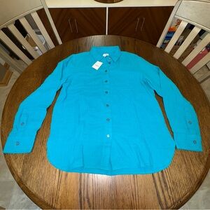 J. Crew Women’s Size Medium 100% Cotton Turquoise Button Down Shirt NWT